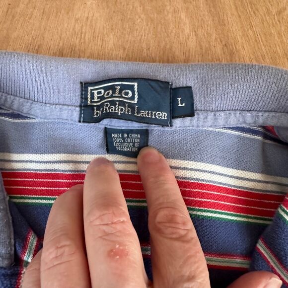 Polo Ralph Lauren Multicolor Striped Polo Shirt Men’s L Cotton Classic - Picture 3 of 5